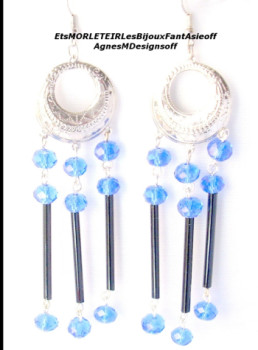 Œuvre contemporaine nommée « Boucles d'oreilles en verre de cristal bleues électriques », Réalisée par MORLETAGNèSSéVERINEAMDESIGNSDEGOFF