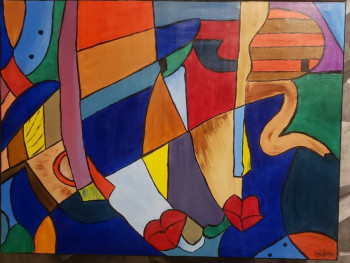 Œuvre contemporaine nommée « Modèle inspiré de Picasso, couleurs vives sur toile », Réalisée par COCO