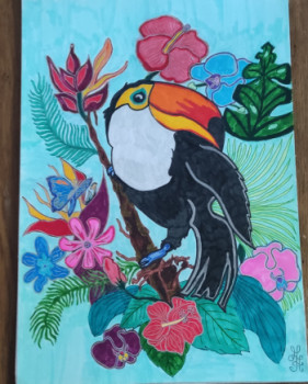 Œuvre contemporaine nommée « Toucan exotique », Réalisée par ARTISTE.AA