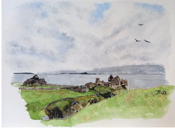 Œuvre contemporaine nommée « Dunluce Castle », Réalisée par RAPHAELLE DOIN AQUARELLES