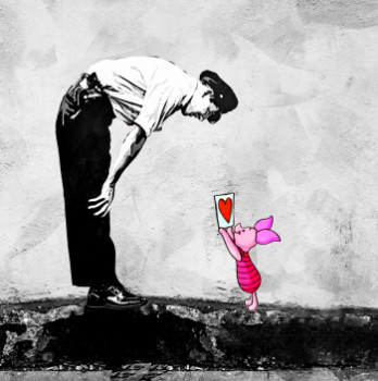 Œuvre contemporaine nommée « Banksy, hello Porcinet !!! », Réalisée par BENNY ARTE