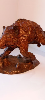 Œuvre contemporaine nommée « Sanglier avec une patine brune en bronze », Réalisée par EPINETTE