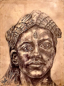 Œuvre contemporaine nommée « Portrait de femme tatouée du Sud d’Algérie », Réalisée par A.LALMI