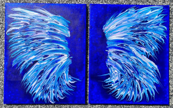 Œuvre contemporaine nommée « Les ailes d'ange - Peinture unique à l'acrylique fluide. », Réalisée par RART CREATION