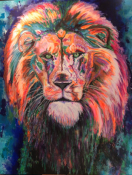 Œuvre contemporaine nommée « Lion en couleur », Réalisée par YALYS
