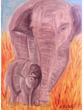 Œuvre contemporaine nommée « Une famille éléphant », Réalisée par SEREN