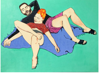 Œuvre contemporaine nommée « Couple sur l'herbe », Réalisée par LIA GALAGO