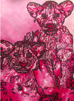 Œuvre contemporaine nommée « Les Lionceaux roses », Réalisée par ERIC ERIC