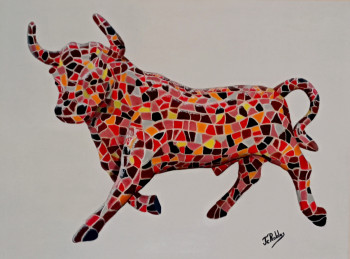 Œuvre contemporaine nommée « Taureau mosaïque. », Réalisée par JEAN-CLAUDE ROBLES