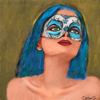 Œuvre contemporaine nommée « Young girl with blue mask », Réalisée par DORON B