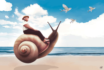 Œuvre contemporaine nommée « Old lady on snail (earth) », Réalisée par KIKá GóMEZ ILIAN