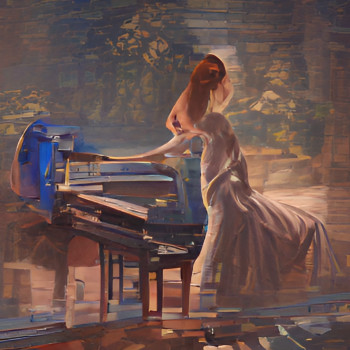 Œuvre contemporaine nommée « LA PIANISTE EN BLEU », Réalisée par KABè