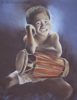 Œuvre contemporaine nommée « L'enfant au tam-tam », Réalisée par VéRONIQUE LAVAL