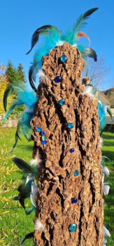 Œuvre contemporaine nommée « ÉCORCE "BLEU DE PLUMES" », Réalisée par AKKART-DECOBOIS