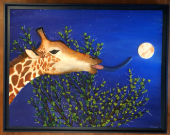 Œuvre contemporaine nommée « Girafe au clair de lune 11 ( Décrocher la lune ) », Réalisée par FRANK
