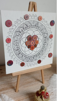 Œuvre contemporaine nommée « Mandala à colorier le coeur », Réalisée par CRAZYRETROATELIER