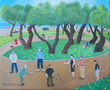 Œuvre contemporaine nommée « Joueurs de Pétanque », Réalisée par KATIA HUIDOBRO-MARAIS