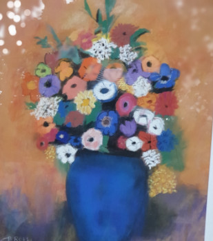 Œuvre contemporaine nommée « Fleurs dans un Vase Bleu Clair », Réalisée par GHYS