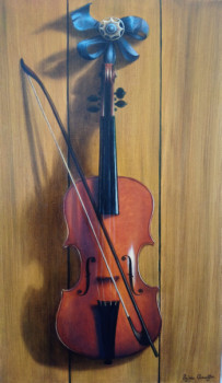 Œuvre contemporaine nommée « Trompe l'œil au violon », Réalisée par SYLVIE GOUEFFON