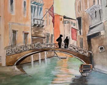 Œuvre contemporaine nommée « Sur le pont à Venise », Réalisée par CP