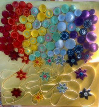 Œuvre contemporaine nommée « Pluie de couleurs », Réalisée par ANNE