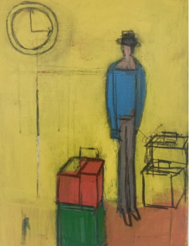 Œuvre contemporaine nommée « personnage et valise », Réalisée par CATHERINE BELL
