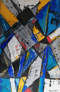 Œuvre contemporaine nommée « construction abstraite rouge et bleue », Réalisée par FRANCOIS VERT