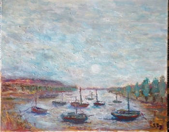 Œuvre contemporaine nommée « tableau peinture huile/Toile paysage Vintage provence marin Bateaux 24x30cm signé », Réalisée par SYLVAIN DEZ