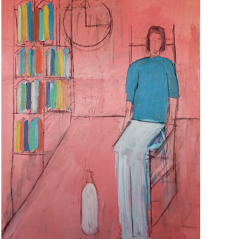 Œuvre contemporaine nommée « personnage et bibliotheque », Réalisée par CATHERINE BELL