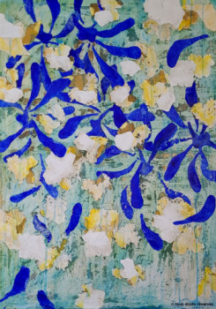 Œuvre contemporaine nommée « Feuilles bleues », Réalisée par JEAN-FRANçOIS CLAPEAU