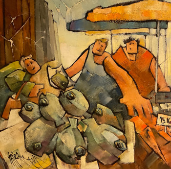 Œuvre contemporaine nommée « 200. Marché aux poissons à Honfleur », Réalisée par GéRARD GRIBAUMONT