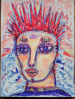 Œuvre contemporaine nommée « Le punk dessin aux crayons/feuille 21x30cm », Réalisée par SYLVAIN DEZ