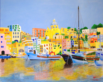 Œuvre contemporaine nommée « Le port de PROCIDA, petite île au large de la Sicile (Italie) », Réalisée par MICHEL PARIENTE