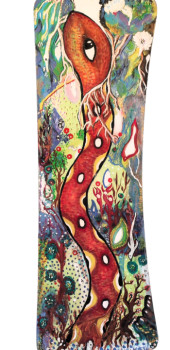 Œuvre contemporaine nommée « Modelo inspirado en selva colorido vibrante sobre madera », Réalisée par FUYUMI LABRA