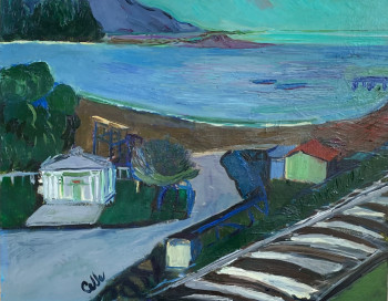 Œuvre contemporaine nommée « Rails sur la plage », Réalisée par EMANUELA CELLEGHIN