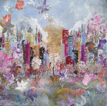 Œuvre contemporaine nommée « Printemps sur la ville (VENDU) », Réalisée par ANNE ROBIN