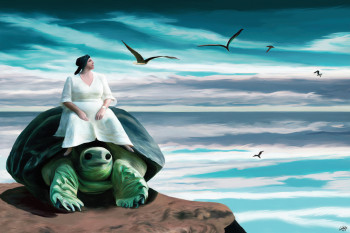 Œuvre contemporaine nommée « Old lady on turtle (air) », Réalisée par KIKá GóMEZ ILIAN