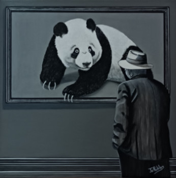 Œuvre contemporaine nommée « Un homme regarde dans une exposition un tableau représentant un panda. », Réalisée par JEAN-CLAUDE ROBLES