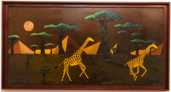 Œuvre contemporaine nommée « Girafes et lune rousse ( Girafogalo 2 ) », Réalisée par FRANK
