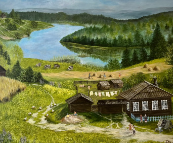 Œuvre contemporaine nommée « Une petite village russe de Sibérie », Réalisée par RITA
