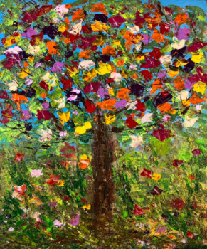 Œuvre contemporaine nommée « L’arbre multicolore », Réalisée par FAB’M-