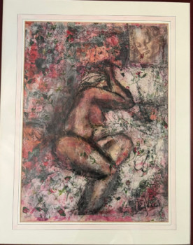 Œuvre contemporaine nommée « Nue sur lit de roses. Avec cadre », Réalisée par MITRA SHAHKAR