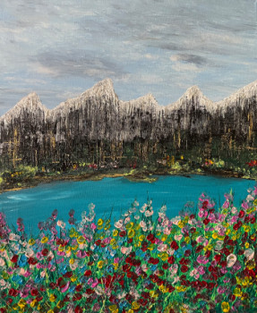 Œuvre contemporaine nommée « Canal en fleur en montagne », Réalisée par FAB’M-