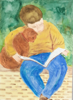 Œuvre contemporaine nommée « L'enfant et son chat », Réalisée par NATHALIE ARCHAMBAUD