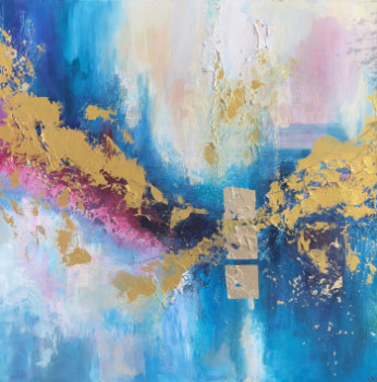 Œuvre contemporaine nommée « Abtraits bleu doré », Réalisée par NADIA POULLAIN