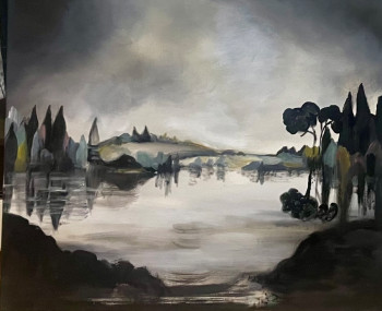 Œuvre contemporaine nommée « Une ile au milieu d’un lac », Réalisée par EVA FUSTIER