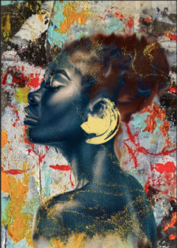 Œuvre contemporaine nommée « Photographie d'Art Portrait  Abstrait femme Africaine », Réalisée par SANDRINE LOUISE