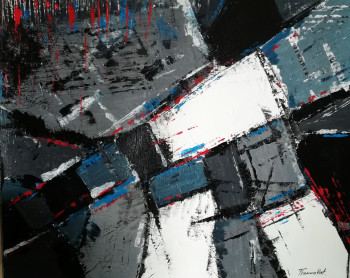 Œuvre contemporaine nommée « harmonie en gris et bleu », Réalisée par FRANCOIS VERT