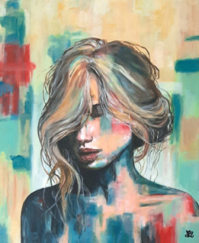 Œuvre contemporaine nommée « Tableau coloré moderne - portrait femme », Réalisée par NADEGEPAINTER