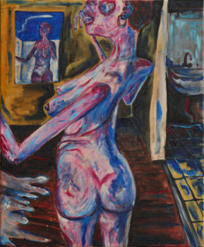 Œuvre contemporaine nommée « A l'issue du miroir et d'une jonction parquet/carrelage », Réalisée par TANGUY LUTTMANN
